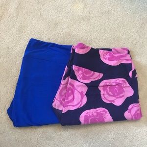 Set of two Lularoe TC leggings Disney Floral &Blue